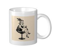 Woshuwo Tasse à café vintage avec inscription « Woman sitting in a a large glass ceramic cup », tasse à eau pour la maison, le bureau, 325 ml