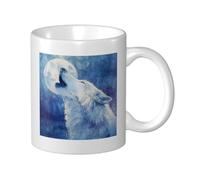 Woshuwo Tasse en céramique avec loup blanc hurlant à la lune, tasse à café élégante pour la maison et le bureau, 325 ml