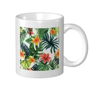 Woshuwo Tasse en céramique avec plantes tropicales d'été, tasse à café, tasse à eau pour la maison et le bureau, 325 ml