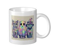 Woshuwo Tasse en céramique avec trois chats différents costumes d'Halloween, tasse à café élégante pour la maison et le bureau, 325 ml