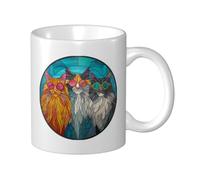 Woshuwo Tasse en céramique avec trois chats portant des lunettes de soleil, tasse à café élégante pour la maison et le bureau, 325 ml