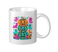 Woshuwo Tasse en céramique avec trois citrouilles fluo et fantômes d'Halloween - Tasse à café élégante pour la maison et le bureau - 325 ml