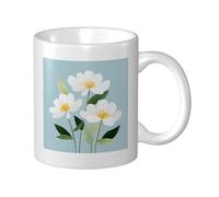 Woshuwo Tasse en céramique avec trois fleurs blanches simplifiées, tasse à café élégante pour la maison, le bureau, 325 ml