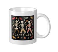 Woshuwo Tasse en céramique avec trois squelettes dansants d'Halloween, tasse à café élégante pour la maison et le bureau, 325 ml
