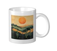 Woshuwo Tasse en céramique bohème avec motif montagnes et coucher de soleil - Pour la maison et le bureau - 325 ml
