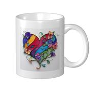 Woshuwo Tasse en céramique en forme de cœur avec des vignes et des fleurs en vitrail - Tasse à café élégante pour la maison et le bureau - 325 ml