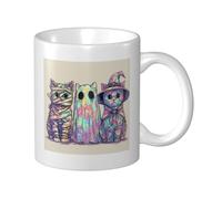 Woshuwo Tasse en céramique fluo avec trois chats différents costumes d'Halloween - Tasse à café élégante pour la maison et le bureau - 325 ml