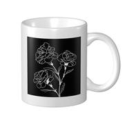 Woshuwo Tasse en céramique noire et blanche avec motif fleurs d'oeillet, pour la maison et le bureau, 325 ml