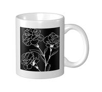 Woshuwo Tasse en céramique noire et blanche avec motif fleurs d'oeillets, tasse à café élégante pour la maison et le bureau, 325 ml