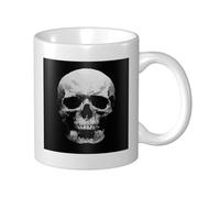 Woshuwo Tasse en céramique noire et blanche avec tête de mort humaine, tasse à café élégante pour la maison et le bureau, 325 ml