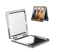 Woshuwo The Backs Of Three Cats Miroir de maquillage de voyage double face en cuir PU portable compact grossissant de poche