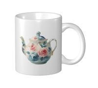 Woshuwo Théière en porcelaine avec motif roses - Tasse à café élégante pour la maison et le bureau - 325 ml