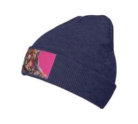 Woshuwo Tiger Bonnet rose pour homme et femme en tricot chaud avec revers en acrylique