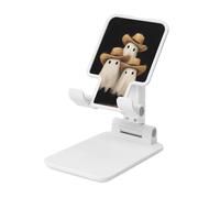 Woshuwo Trois fantômes mignons portant des chapeaux de cow-boy - Support pliable pour téléphone portable - Angle réglable en hauteur - Compatible avec tous les smartphones - Blanc