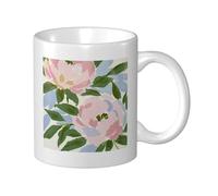 Woshuwo Trois tasses en céramique abstraites roses pivoines, tasse à café élégante pour la maison et le bureau, 325 ml