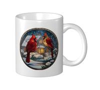 Woshuwo Verre teinté d'une paire d'oiseaux rouges en céramique, tasse à café, tasse à eau pour la maison et le bureau, 325 ml