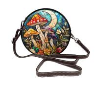 Woshuwo Vitrail Fantasy Champignons Croissant de Lune Femmes Sacs à bandoulière ronds en cuir Sac à main
