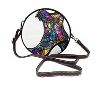 Woshuwo Vitrail noir rétro primitive bottes de sorcière femmes sacs à bandoulière ronds en cuir sac à bandoulière sac à main