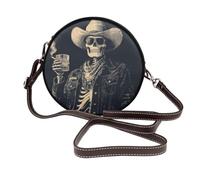 Woshuwo Western Skull Drinking Cowboy Hat Women Round Crossbody Bags Leather Sling Bag Purse