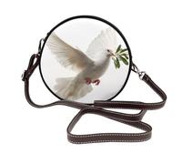 Woshuwo White Dove Flying Sac à bandoulière rond en cuir pour femme
