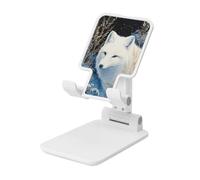 Woshuwo White Fox In The Snow Support pliable pour téléphone portable à angle réglable en hauteur Compatible avec tous les smartphones Blanc