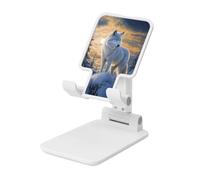Woshuwo White Wolf In Winter Support pliable pour téléphone portable à angle réglable en hauteur Compatible avec tous les smartphones Blanc