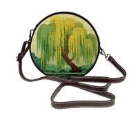 Woshuwo Willow Tree Square Tile Sac à bandoulière rond en cuir pour femme