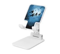 Woshuwo Witches Flying On Broomsticks Full Moon Support pliable pour téléphone portable à angle réglable en hauteur Compatible avec tous les smartphones Blanc