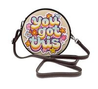 Woshuwo You Got This Retro 70s Bubble Lettering Women Round Crossbody Bags Leather Sling Bag Purse