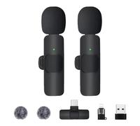 WoskjXas 2 Pack Mini Microphone Sans Fil pour iPhone/Téléphone Android/iPad/Ordinateur Portable, Microphone à Revers avec Réduction Microphone de Lavalier pour Enregistrement Vidéo, YouTube, Vlog
