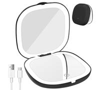 WoskjXas Cadeaux Pliables Miroir Poche, Miroir Maquillage Voyage Éclairé par LED, Miroir Poche Ou Sac à Main, Miroir Compacte Rechargeable USB, Grossissant 1x/ 10x pour Hommes, Femmes, Filles