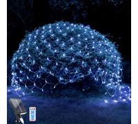 WoskjXas Filet Lumineux Solaire, Filet Solaire Guirlandes de 96 LED, 8 Modes, 1.5 M x 1.5 M Lumière de Rideau de Jardin, Télécommande, Imperméable - Idéal pour Décoration de Balcon, Clôture et Noël