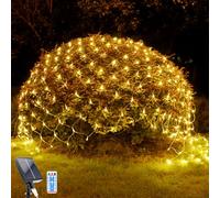 WoskjXas Filet Lumineux Solaire, Filet Solaire Guirlandes de 96 LED, 8 Modes, 1.5 M x 1.5 M Lumière de Rideau de Jardin, Télécommande, Imperméable - Idéal pour Décoration de Balcon, Clôture et Noël