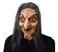 WoskjXas Masque de Sorcière d'Halloween, Réaliste Tête Sorcière Visage Complète Masque d'Horreur Effrayant aux Cheveux, Masques de Sorcières en Latex Masques Intégral Vieille