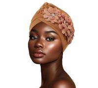Wosois Headwrap Turban africain pour cheveux avec fleurs et perles et cristaux torsadés pour femme (marron)