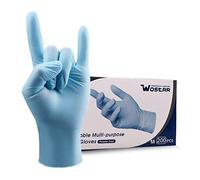 Wostar Lot de 200 gants jetables en nitrile de 3 mm - Sans latex - Pour la manipulation alimentaire ou industrielle - Bleu - Taille M - 200 pièces