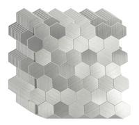WoStick Carreaux muraux autocollants avancés en métal, 4 mm d'épaisseur, carreaux muraux autocollants avancés avec métal brossé, 10 feuilles/paquet