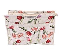 WosumeSac fourre-Tout à Tricoter, 1 pc, poignée de Bois Pratique exquise, Sac de Rangement en Tissu tissé pour Aiguilles à Tricoter, Outils de Couture(Rose Jacquard)