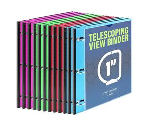 WOT I Lot de 12 classeurs télescopiques à 3 anneaux de 2,5 cm, classeur extensible et flexible - Design breveté pour une portabilité facile, peut contenir 225 feuilles, 4 couleurs vives pour l'école