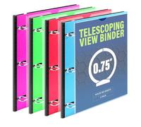 WOT I Lot de 4 classeurs télescopiques à 3 anneaux, reliure flexible avec dos extensible, couverture avant personnalisée, poche de catalogue transparente, classeur plat et fin pouvant contenir 160