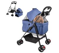 WOTAT Poussette pour chiens 3 en 1,Poussette buggy pliable animaux,4 roues,Panier de transport avec poignée amovible,Coussin,Auvent réglable,Tissu Oxford,Nacelle amovible