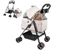 WOTAT Poussette pour chiens 3 en 1,Poussette buggy pliable animaux,4 roues,Panier de transport avec poignée amovible,Coussin,Auvent réglable,Tissu Oxford,Nacelle amovible