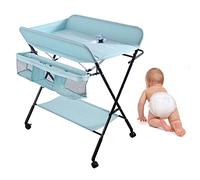 WOTAT Table à Langer Pliante avec Panier de Rangement,Charge Max 25KG pour Nouveaux-Nés Design Ergonomique,Table à Langer Pliable et Portable,5 Roues avec frein,Ceinture de sécurité