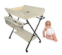 WOTAT Table à Langer Pliante avec Panier de Rangement,Charge Max 25KG pour Nouveaux-Nés Design Ergonomique,Table à Langer Pliable et Portable,5 Roues avec frein,Ceinture de sécurité