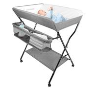 WOTAT Table à langer pliante et Portable,Table à langer avec panier de rangement,Ceinture de sécurité et 4 roues avec frein, Réglable en hauteur,Charge Max 25 kg pour Nouveaux
