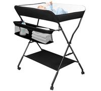 WOTAT Table à langer pliante et Portable,Table à langer avec panier de rangement,Ceinture de sécurité et 4 roues avec frein, Réglable en hauteur,Charge Max 25 kg pour Nouveaux