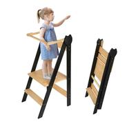 WOTAT Tour D'observation Enfant Pliable Montessori,Bambou Naturel Tour d'apprentissage Sécurisée avec Angles Anti-Bascule Chaise Learning Tower pour Enfants de 18 Mois À 6 Ans