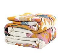 Wotcsil Plaid Canapé en Coton Orange Bleu Floral Couverture Jeté Canapé Boho Réversible Couvre Lit Fauteuil Dessus Grande Taille Bohème, 150x200cm