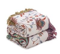 Wotcsil Plaid Canapé en Coton Vert Beige Floral Couverture Jeté Canapé Boho Réversible Couvre Lit Fauteuil Dessus Grande Taille Bohème, 200x230cm