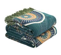 Wotcsil Plaid Canapé en Coton Vert Floral Couverture Jeté Canapé Boho Réversible Couvre Lit Fauteuil Dessus Grande Taille Bohème, 150x200cm